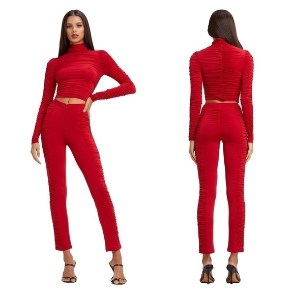 I.AM.GIA Pant Estella Ruched Front Zipper Stretchy Red Medium EUC - Picture 8 of 8